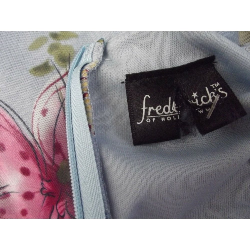 Fredericks Small Blue Pink Floral Ruched Bodice Dress belt cherry blossoms lily - Picture 6 of 8